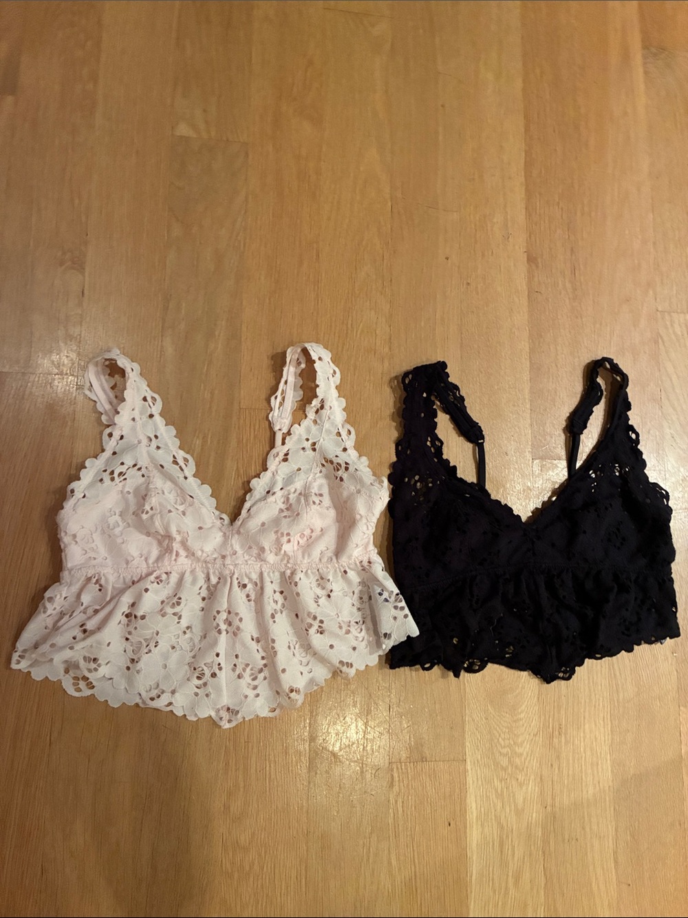 aerie Eyelet Lace Bralette Set in Light Pink and Black